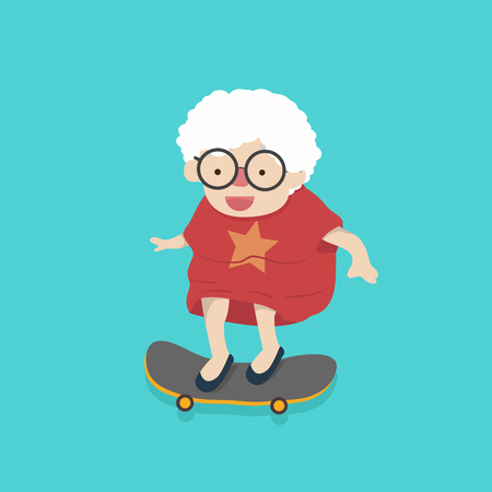 old woman with skateboardのイラスト素材