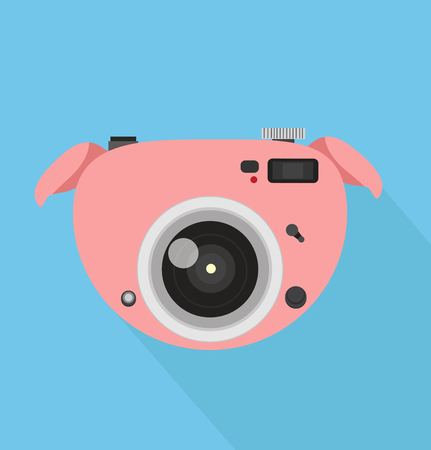 camera pig isolated on blue background, Vector illustration.のイラスト素材