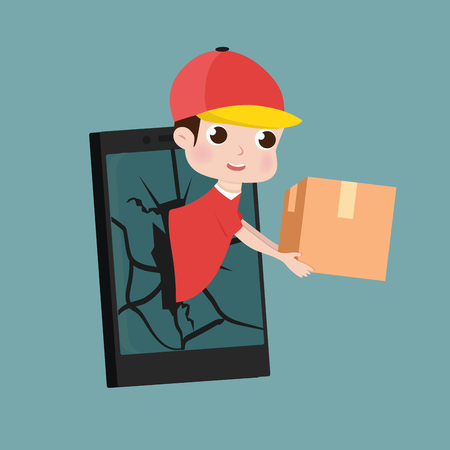 Deliveryman service on mobileのイラスト素材