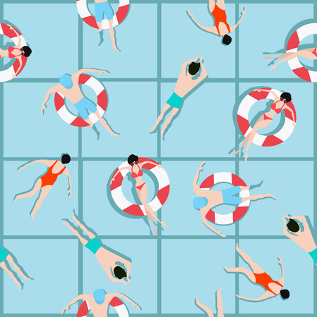 People swimming pattern and Summer backgroundのイラスト素材