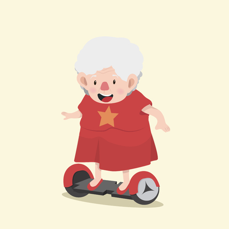 Happy old woman with electric scooter designのイラスト素材
