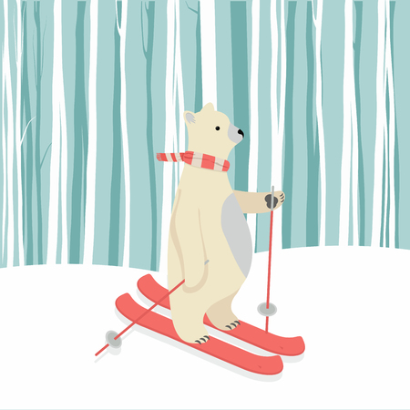 Cute Polar Bear Happy skiingのイラスト素材