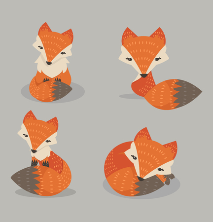 Cute fox set in different posesのイラスト素材
