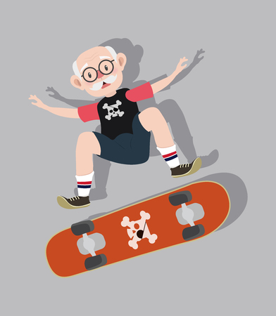 Old man character with skateboardのイラスト素材