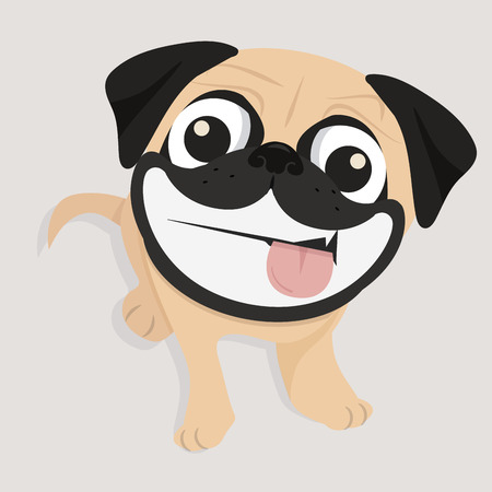 Pug smile face sitting down dogのイラスト素材