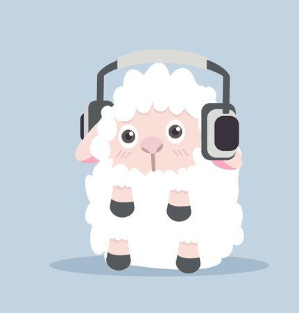 Little sheep listening music in headphones illustration.のイラスト素材
