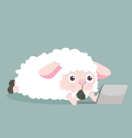 Cute sheep with notebook illustration on gray background.のイラスト素材