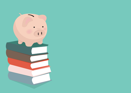 Piggy bank money savings concept on top of booksのイラスト素材