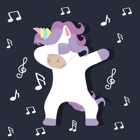 Cute cartoon unicorn Dub dancing signのイラスト素材