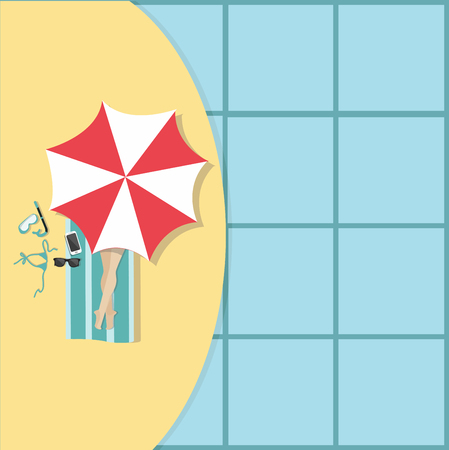 young woman with swimsuit in  the poolのイラスト素材