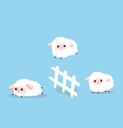 Cute sheeps jumping with the fenceのイラスト素材