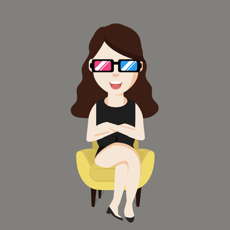 woman sitting Yellow modern chairのイラスト素材