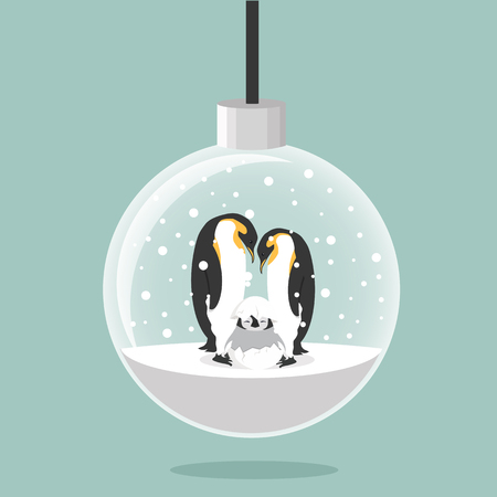 christmas ball with  Penguins family in eggのイラスト素材