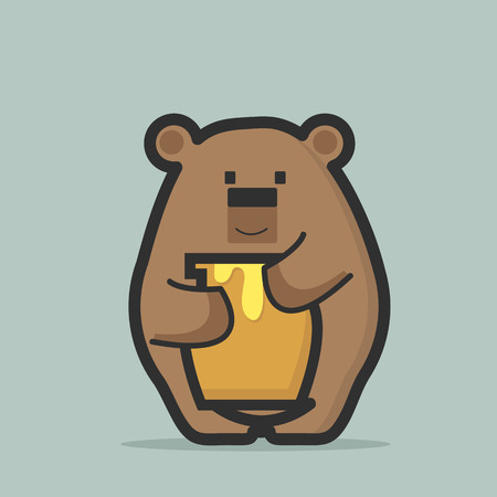 Cute bear holding bee honey jarのイラスト素材