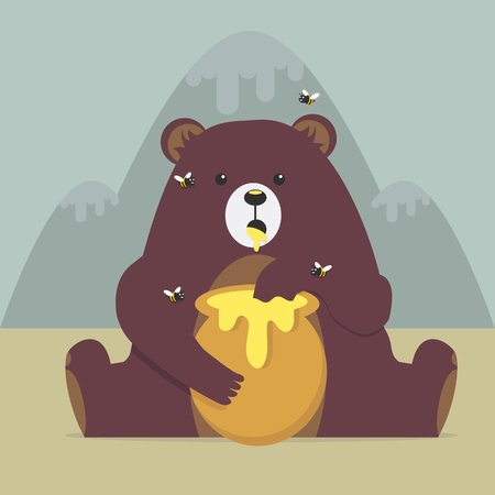 Cute bear eating sweet honeyのイラスト素材