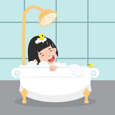the girl characters in in the bathroomのイラスト素材