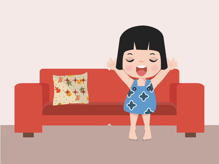 girl wake up on red sofa.aiのイラスト素材