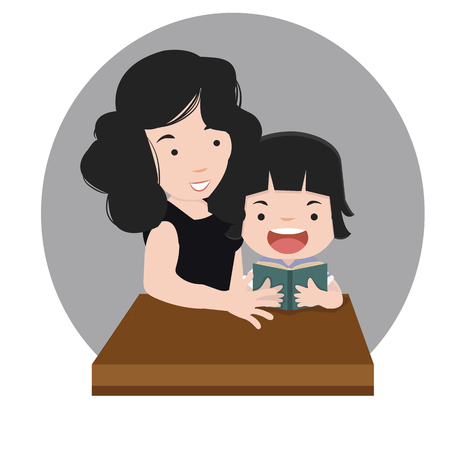 mother reading with daughterのイラスト素材