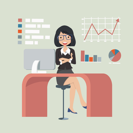 businesswoman  sitting  chair concept  in workplace thinkのイラスト素材
