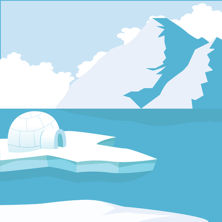 Arctic iceberg and mountains with Igloo Icehouseのイラスト素材