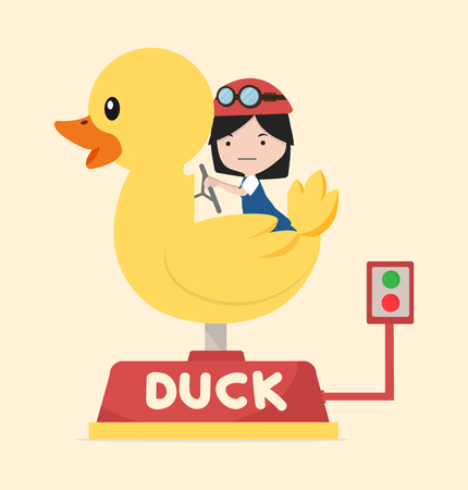 little girl riding yellow duckのイラスト素材