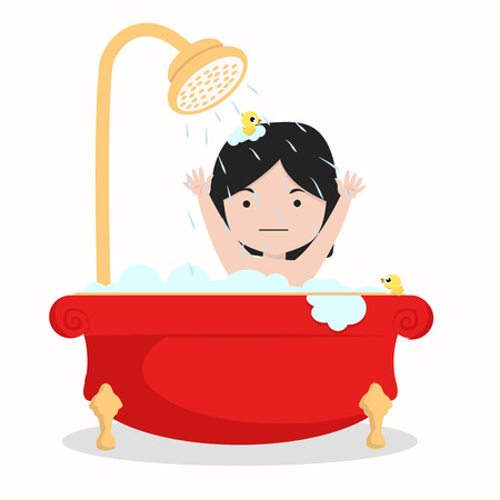 small girl characters  in the bathroomのイラスト素材