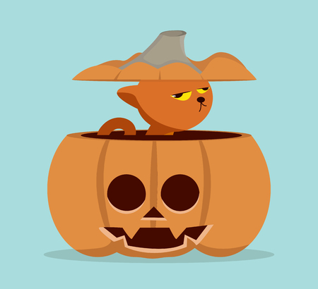 Cartoon  cat in pumpkinのイラスト素材