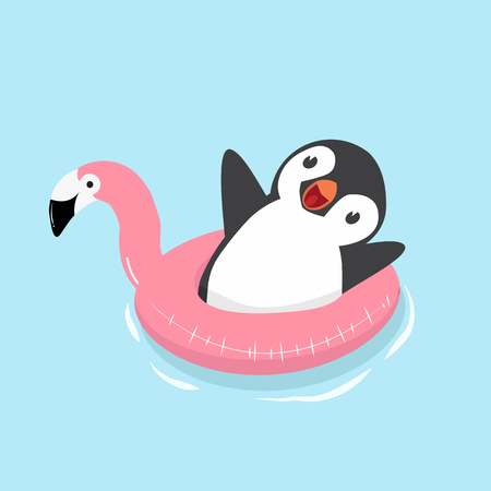 Cute Penguin with flamingo floatのイラスト素材