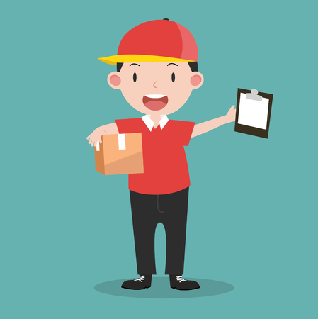 Deliveryman with boxes and clipboardのイラスト素材