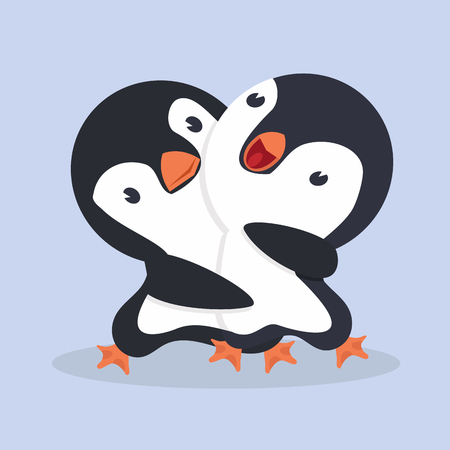 Cute Happy Penguins Couple hugのイラスト素材