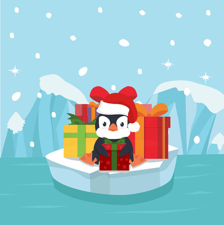 Cute penguin with gift boxのイラスト素材