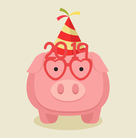 pink pig in a Party hat with a glassesのイラスト素材