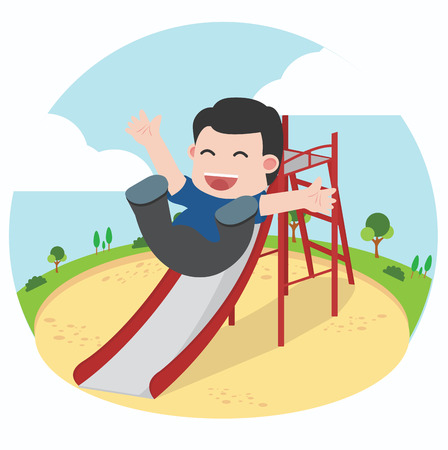 boy playing slider enjoying in playgroundのイラスト素材
