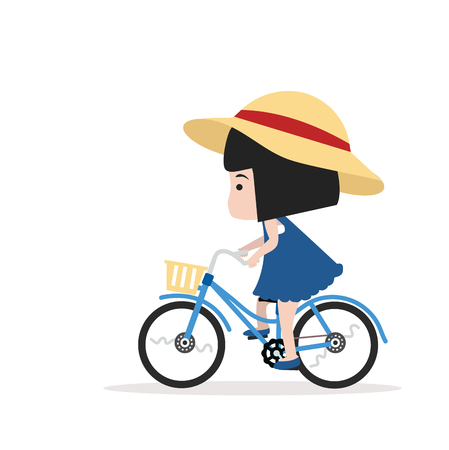 Small girl ride a bicycleのイラスト素材