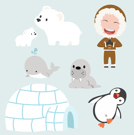 Vector set of eskimo flat designのイラスト素材