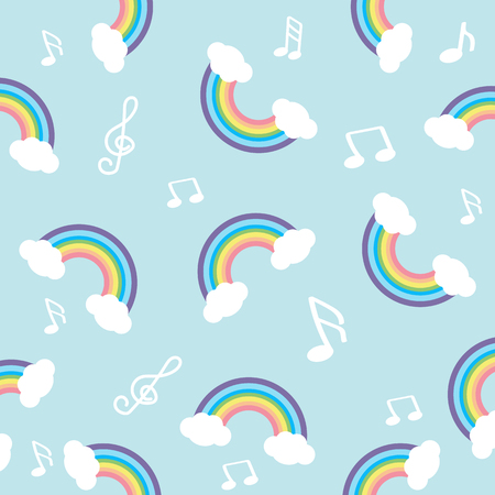 Pastel rainbow with note seamless patternのイラスト素材