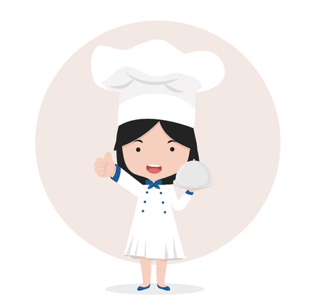 Chef making  thumbs up with trayのイラスト素材