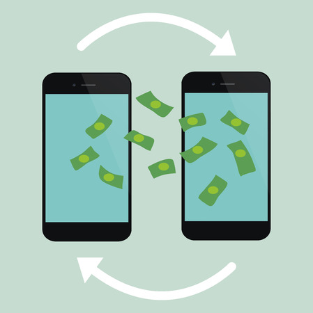 money transfer process on mobile phonesのイラスト素材