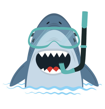 White Shark  with diving equipment vector in waterのイラスト素材