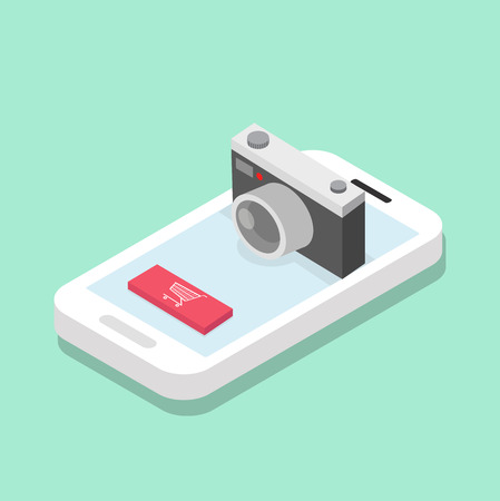 Isometric shop  Isometric camera on the mobile phoneのイラスト素材