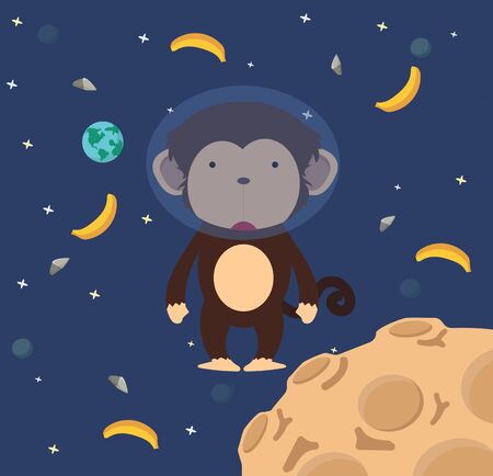 Astronaut monkey  in space flat designのイラスト素材