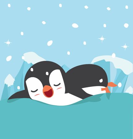 Cute penguin  swims in waterのイラスト素材