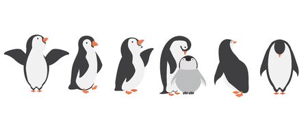 Happy penguin characters in different poses setのイラスト素材