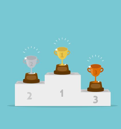 Winner podium with Gold, Silver and Bronze  trophy cups  victory conceptのイラスト素材