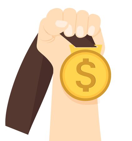 coin gold medal in hand のイラスト素材