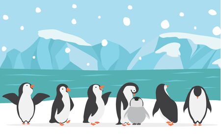 family penguins with North pole background vectorのイラスト素材