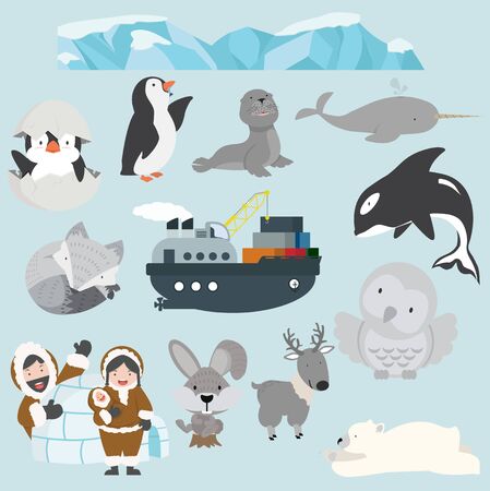 Arctic cartoon Flat style character illustration setのイラスト素材