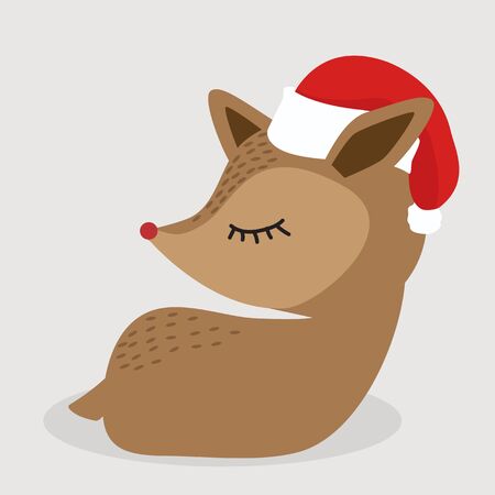 Cute deer Sitting with red hatのイラスト素材