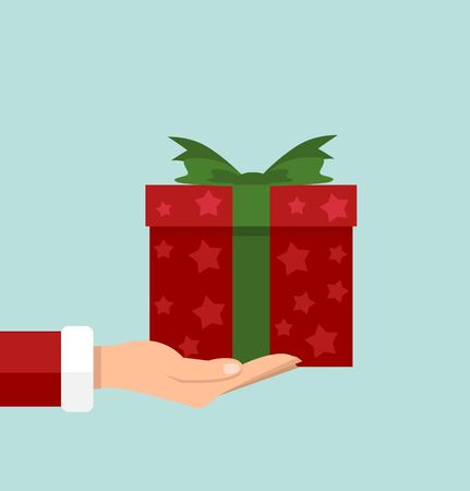 hand Santa Claus holding red gift boxのイラスト素材