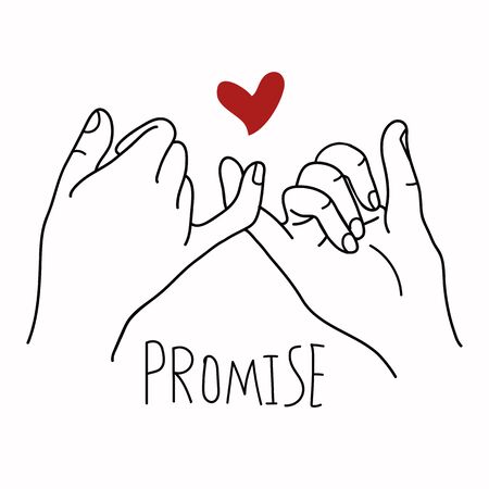 Promise  outline vector with red heart conceptのイラスト素材